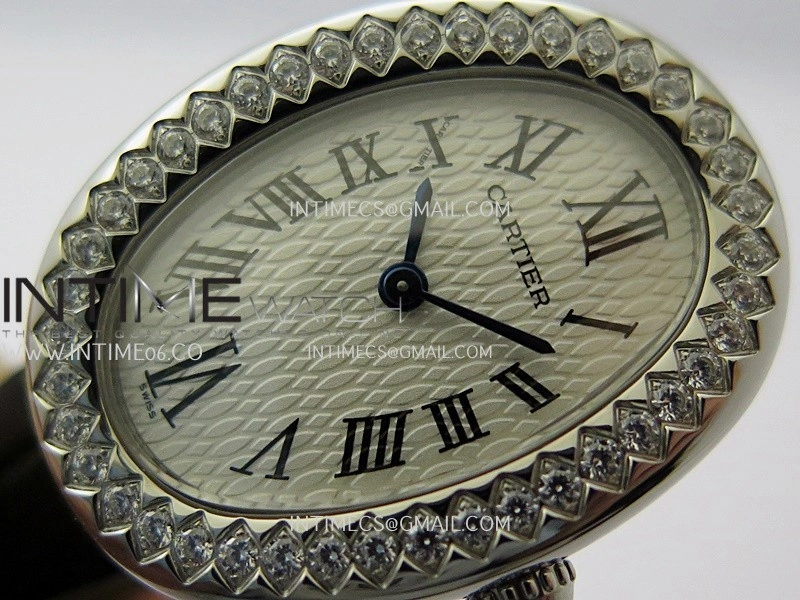Baignoire Watch Diamond Bezel SS AF 1:1 Best Edition White textured Dial On Black Croco Strap RONDA Quartz