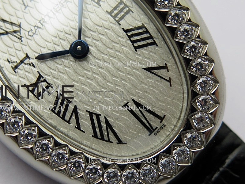 Baignoire Watch Diamond Bezel SS AF 1:1 Best Edition White textured Dial On Black Croco Strap RONDA Quartz