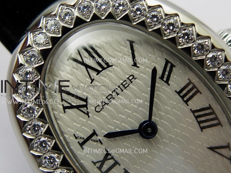 Baignoire Watch Diamond Bezel SS AF 1:1 Best Edition White textured Dial On Black Croco Strap RONDA Quartz