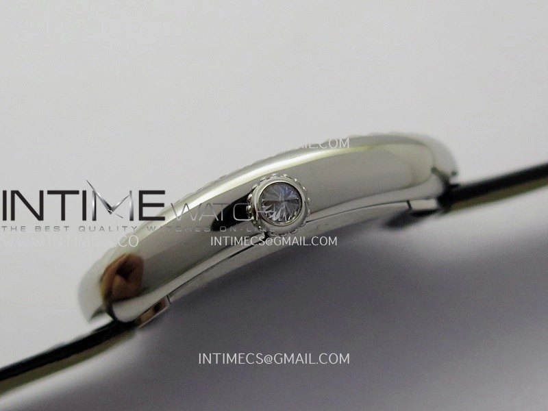 Baignoire Watch Diamond Bezel SS AF 1:1 Best Edition White textured Dial On Black Croco Strap RONDA Quartz