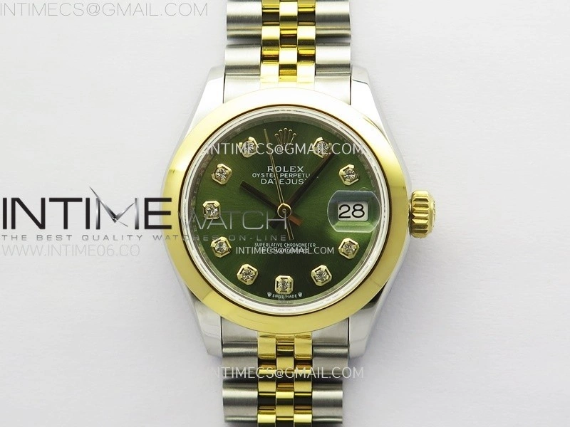Datejust 28mm 279173 Smooth Bezel SS YG APSF Best Edition Green Dial Crystals Markers on Jubilee Bracelet NH05