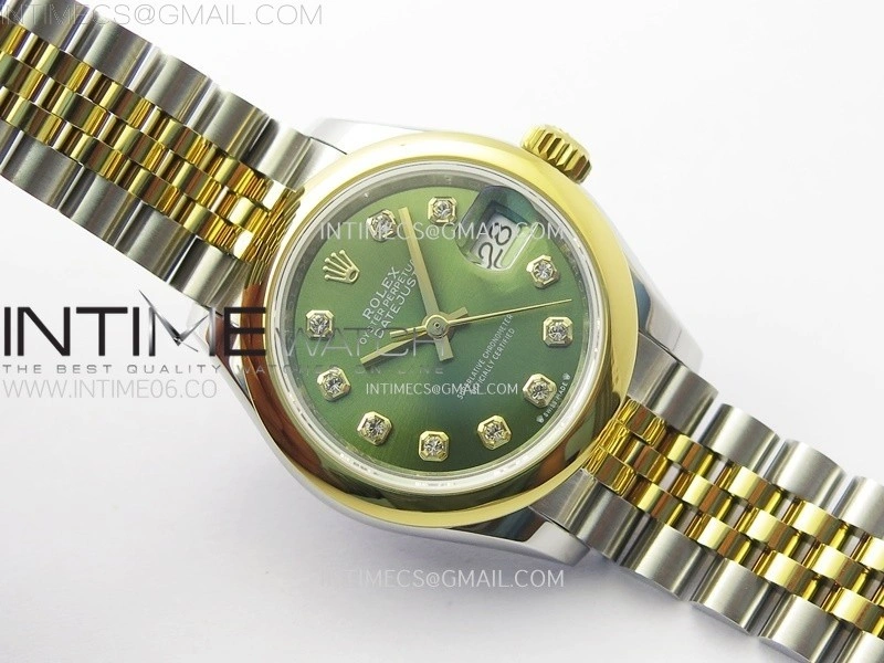 Datejust 28mm 279173 Smooth Bezel SS YG APSF Best Edition Green Dial Crystals Markers on Jubilee Bracelet NH05