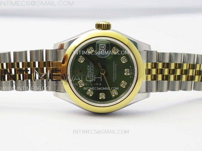 Datejust 28mm 279173 Smooth Bezel SS YG APSF Best Edition Green Dial Crystals Markers on Jubilee Bracelet NH05