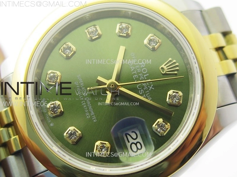 Datejust 28mm 279173 Smooth Bezel SS YG APSF Best Edition Green Dial Crystals Markers on Jubilee Bracelet NH05