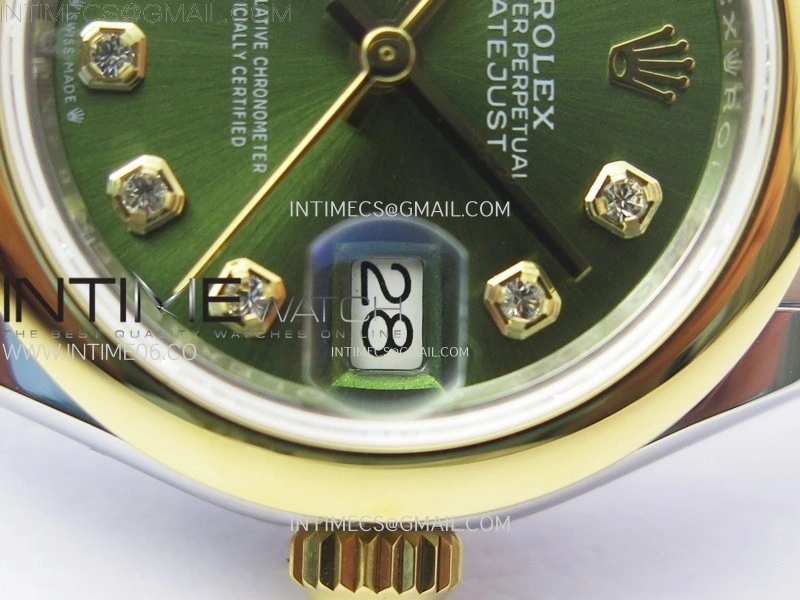 Datejust 28mm 279173 Smooth Bezel SS YG APSF Best Edition Green Dial Crystals Markers on Jubilee Bracelet NH05