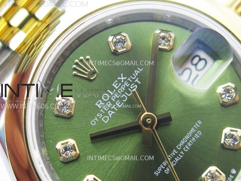 Datejust 28mm 279173 Smooth Bezel SS YG APSF Best Edition Green Dial Crystals Markers on Jubilee Bracelet NH05