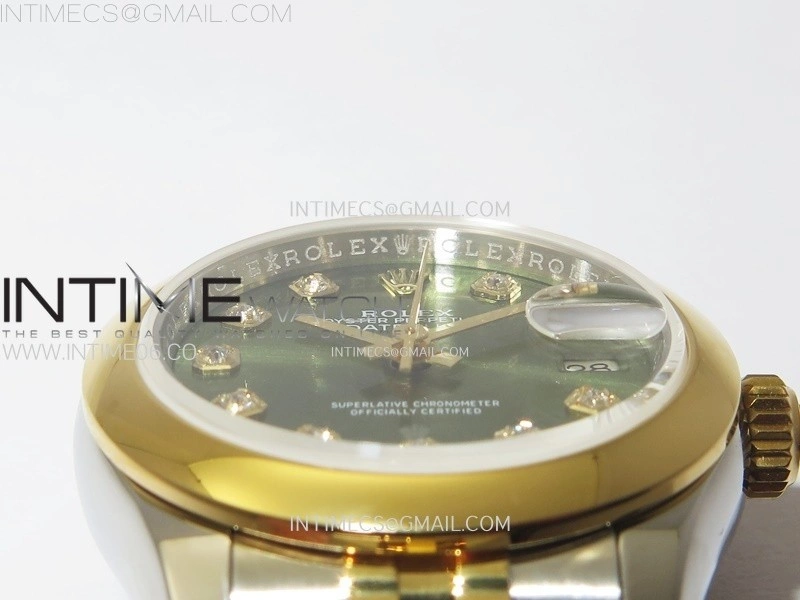 Datejust 28mm 279173 Smooth Bezel SS YG APSF Best Edition Green Dial Crystals Markers on Jubilee Bracelet NH05