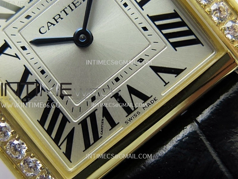 Tank Francaise Ladies 27mm Diamond Bezel YG 8848F 1:1 Best Edition Silver Dial on Black Leather Strap Ronda Quartz V2