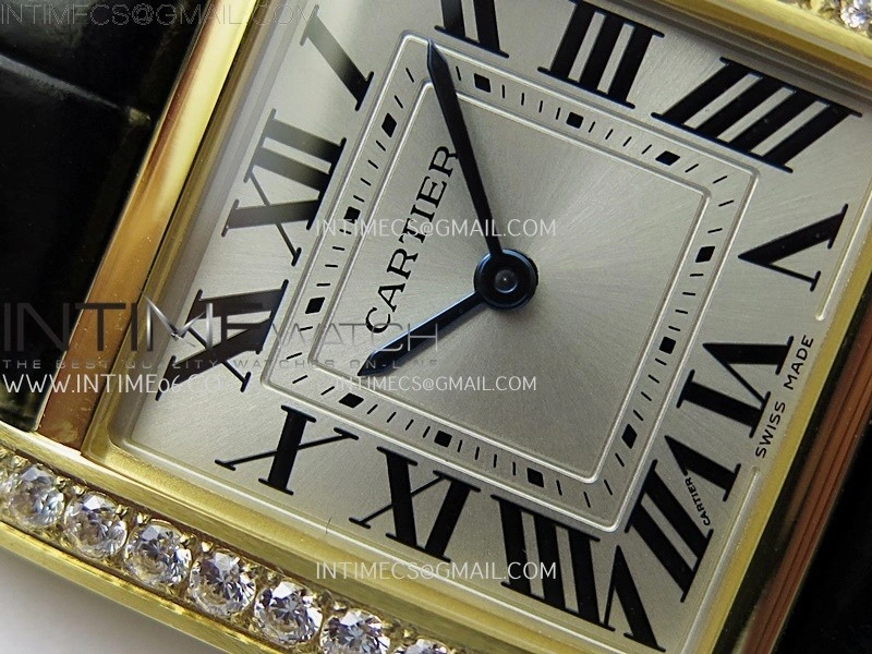 Tank Francaise Ladies 27mm Diamond Bezel YG 8848F 1:1 Best Edition Silver Dial on Black Leather Strap Ronda Quartz V2