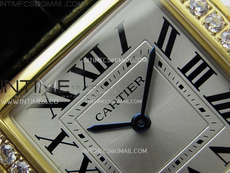 Tank Francaise Ladies 27mm Diamond Bezel YG 8848F 1:1 Best Edition Silver Dial on Black Leather Strap Ronda Quartz V2