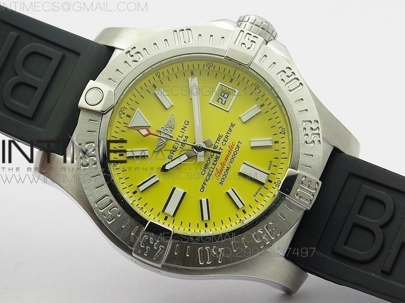 Seawolf SS 1:1 Best Edition SuperLumed Yellow Dial Sticks Markers on Rubber Strap A2824