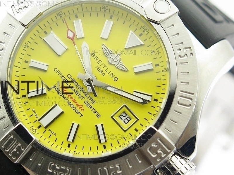 Seawolf SS 1:1 Best Edition SuperLumed Yellow Dial Sticks Markers on Rubber Strap A2824