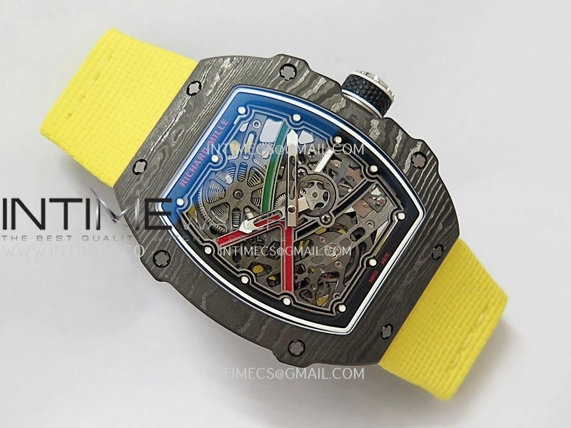 RM67-02 UAE Black NTPT Black Crown Umi Office 1:1 Beat Edition Black Red Green Skeleton Dial On Yellow Strap CRMA7 Clone V2