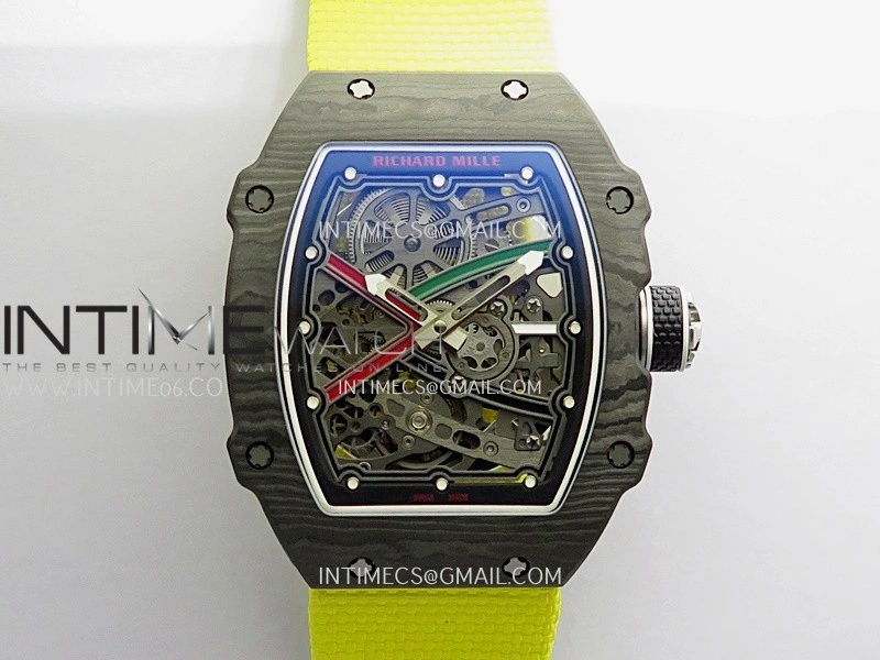 RM67-02 UAE Black NTPT Black Crown Umi Office 1:1 Beat Edition Black Red Green Skeleton Dial On Yellow Strap CRMA7 Clone V2