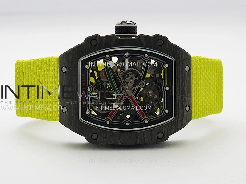 RM67-02 UAE Black NTPT Black Crown Umi Office 1:1 Beat Edition Black Red Green Skeleton Dial On Yellow Strap CRMA7 Clone V2