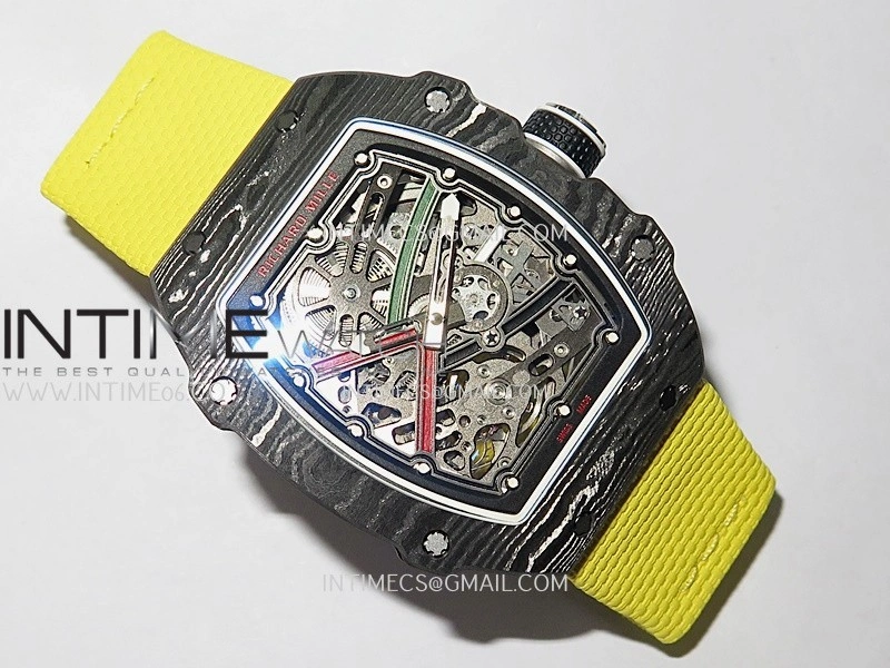 RM67-02 UAE Black NTPT Black Crown Umi Office 1:1 Beat Edition Black Red Green Skeleton Dial On Yellow Strap CRMA7 Clone V2