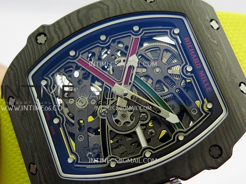 RM67-02 UAE Black NTPT Black Crown Umi Office 1:1 Beat Edition Black Red Green Skeleton Dial On Yellow Strap CRMA7 Clone V2
