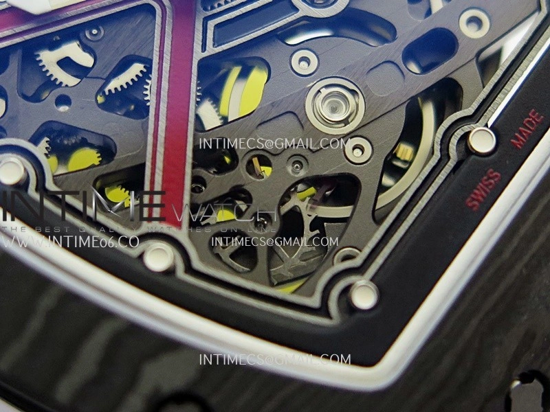 RM67-02 UAE Black NTPT Black Crown Umi Office 1:1 Beat Edition Black Red Green Skeleton Dial On Yellow Strap CRMA7 Clone V2