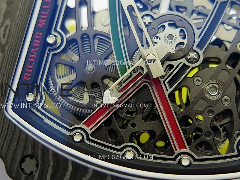 RM67-02 UAE Black NTPT Black Crown Umi Office 1:1 Beat Edition Black Red Green Skeleton Dial On Yellow Strap CRMA7 Clone V2