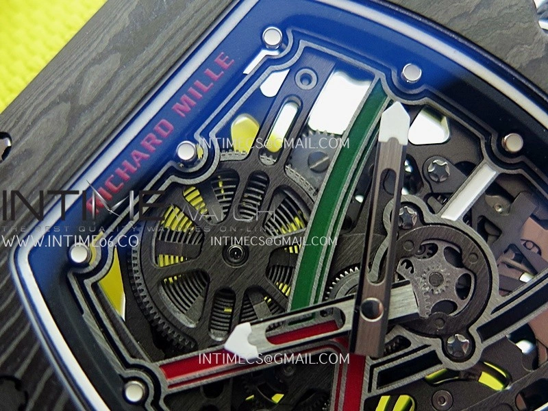 RM67-02 UAE Black NTPT Black Crown Umi Office 1:1 Beat Edition Black Red Green Skeleton Dial On Yellow Strap CRMA7 Clone V2