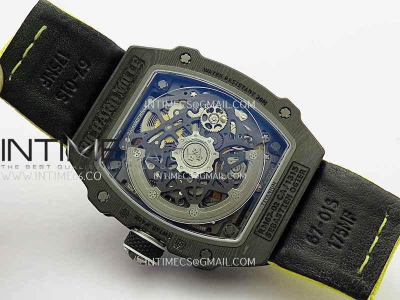 RM67-02 UAE Black NTPT Black Crown Umi Office 1:1 Beat Edition Black Red Green Skeleton Dial On Yellow Strap CRMA7 Clone V2