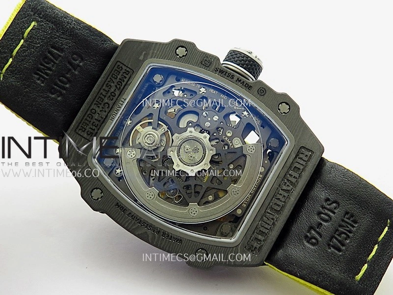 RM67-02 UAE Black NTPT Black Crown Umi Office 1:1 Beat Edition Black Red Green Skeleton Dial On Yellow Strap CRMA7 Clone V2