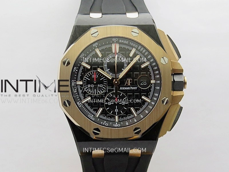Royal Oak Offshore 44mm Carbon RG APJF 1:1 Best Edition Black Dial On Black Rubber Strap A3126
