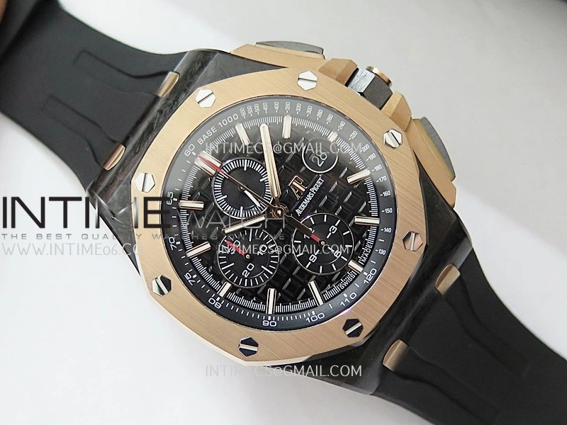 Royal Oak Offshore 44mm Carbon RG APJF 1:1 Best Edition Black Dial On Black Rubber Strap A3126