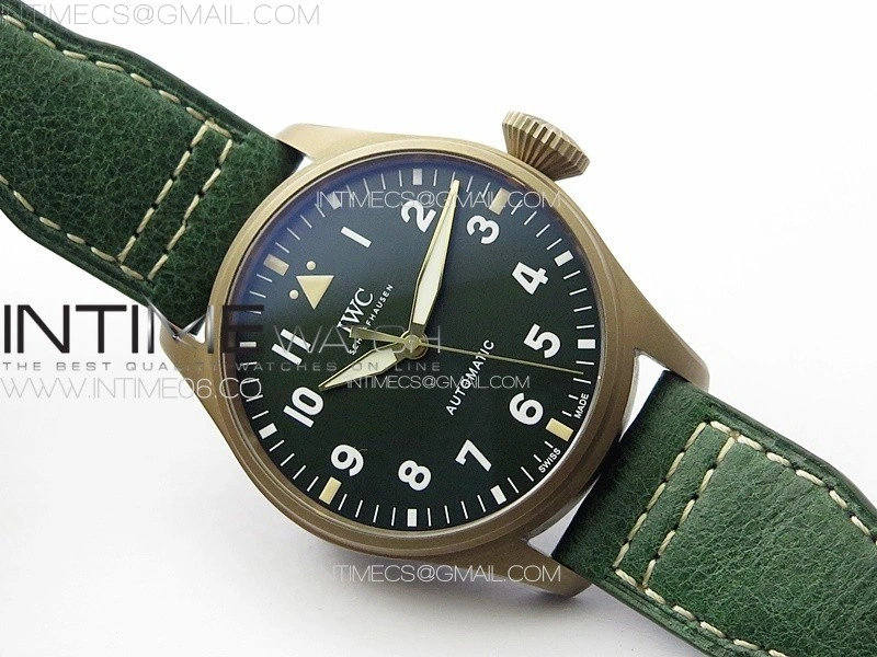 Big Pilot IW329702 Bronzo B12 Best Edition Green Dial on Brown Leather Strap A2824