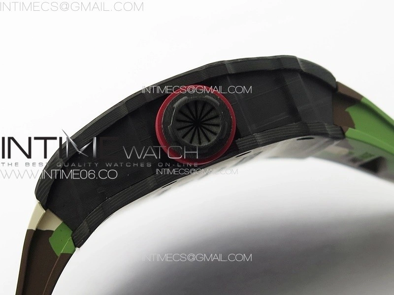 RM035-01 Forged Carbon Case KUF Best Edition Red Crown on Camouflage Rubber Strap MIYOTA8215