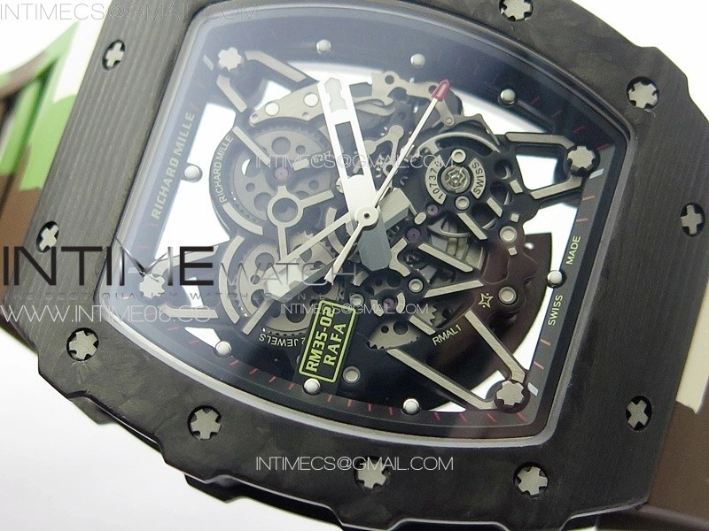 RM035-02 Forged Carbon Case KUF Best Edition Red Crown on Camouflage Rubber Strap MIYOTA8215