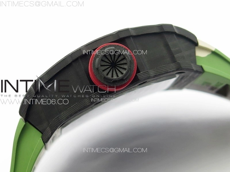 RM035-02 Forged Carbon Case KUF Best Edition Red Crown on Camouflage Rubber Strap MIYOTA8215