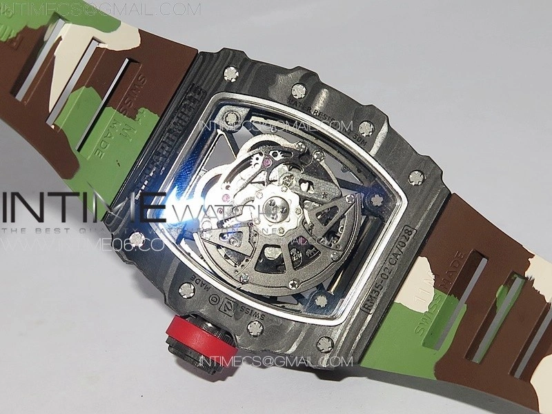 RM035-02 Forged Carbon Case KUF Best Edition Red Crown on Camouflage Rubber Strap MIYOTA8215