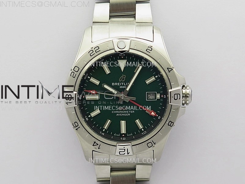 Avenger Chronometer 42mm GMT SS BLSF 1:1 Best Version Green Dial On SS Bracelet A2836