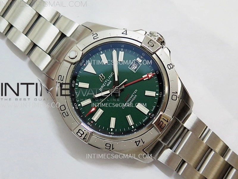 Avenger Chronometer 42mm GMT SS BLSF 1:1 Best Version Green Dial On SS Bracelet A2836