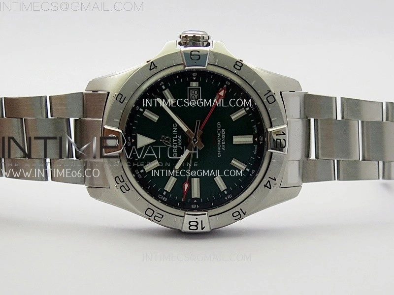 Avenger Chronometer 42mm GMT SS BLSF 1:1 Best Version Green Dial On SS Bracelet A2836