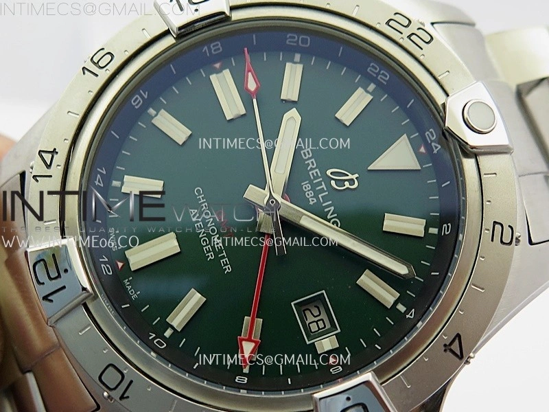 Avenger Chronometer 42mm GMT SS BLSF 1:1 Best Version Green Dial On SS Bracelet A2836
