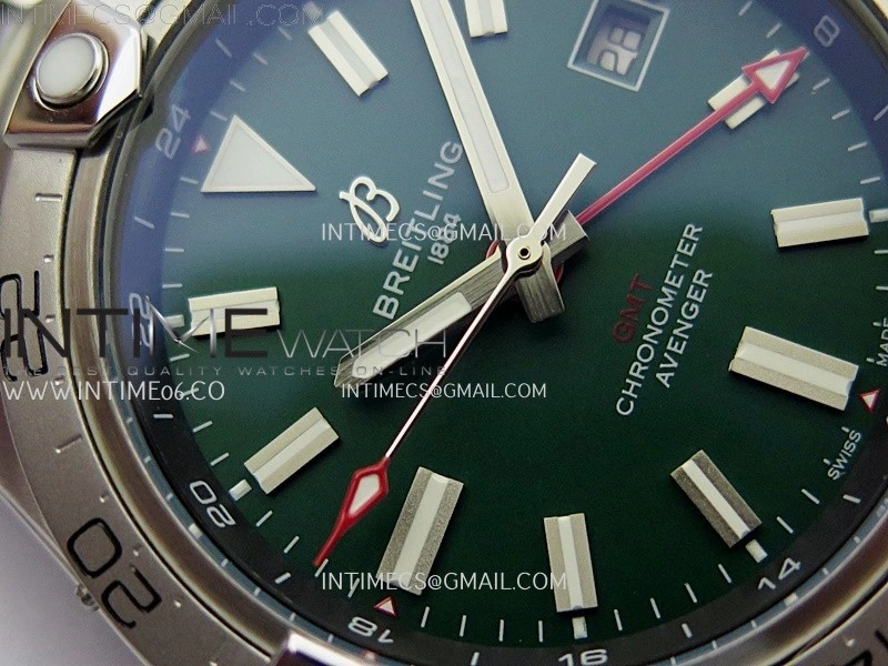 Avenger Chronometer 42mm GMT SS BLSF 1:1 Best Version Green Dial On SS Bracelet A2836