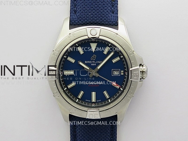 Avenger Chronometer 42mm SS BLSF 1:1 Best Edition Blue Dial On Blue Nylon Strap A2824