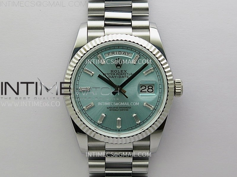 Day Date 128239 Gain Weight SS QF 1:1 Best Edition Ice Blue Dial Diamond Markers on SS President Bracelet