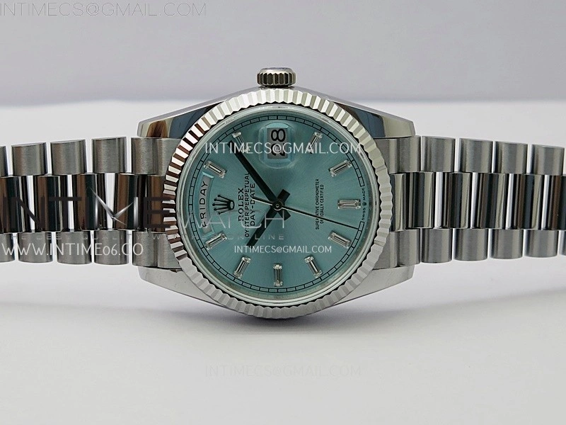 Day Date 128239 Gain Weight SS QF 1:1 Best Edition Ice Blue Dial Diamond Markers on SS President Bracelet
