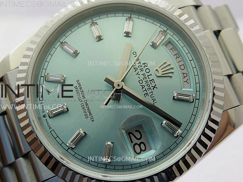Day Date 128239 Gain Weight SS QF 1:1 Best Edition Ice Blue Dial Diamond Markers on SS President Bracelet