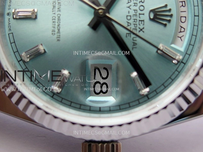 Day Date 128239 Gain Weight SS QF 1:1 Best Edition Ice Blue Dial Diamond Markers on SS President Bracelet