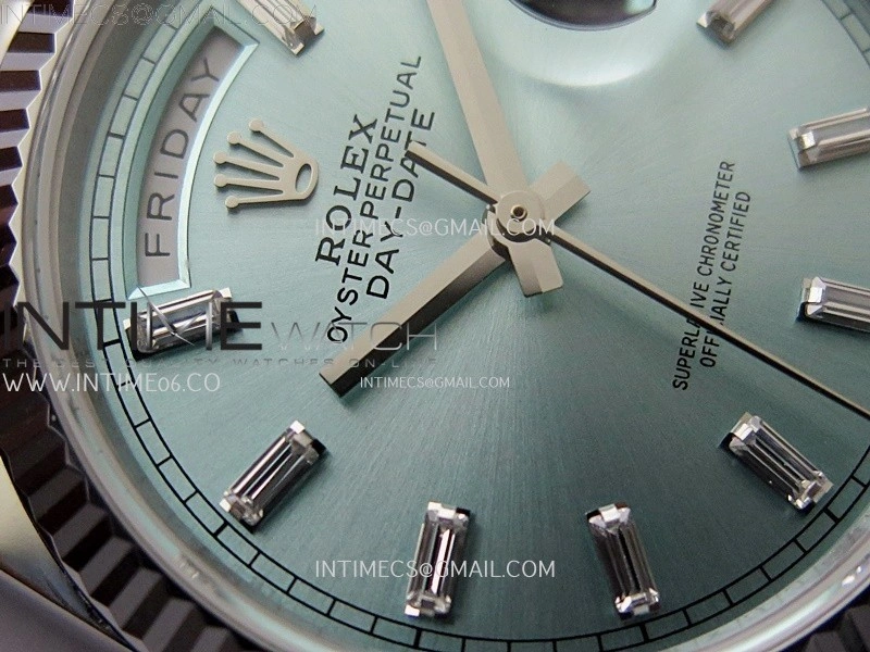Day Date 128239 Gain Weight SS QF 1:1 Best Edition Ice Blue Dial Diamond Markers on SS President Bracelet