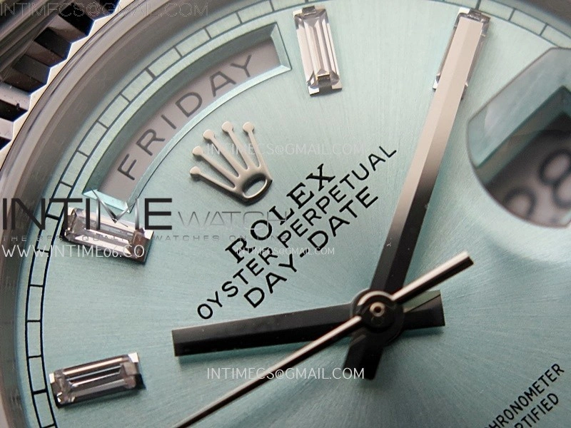 Day Date 128239 Gain Weight SS QF 1:1 Best Edition Ice Blue Dial Diamond Markers on SS President Bracelet