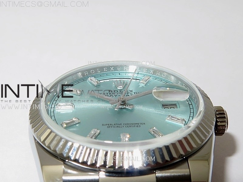 Day Date 128239 Gain Weight SS QF 1:1 Best Edition Ice Blue Dial Diamond Markers on SS President Bracelet