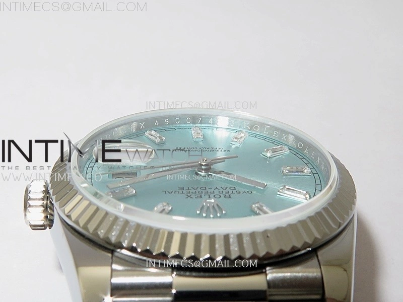 Day Date 128239 Gain Weight SS QF 1:1 Best Edition Ice Blue Dial Diamond Markers on SS President Bracelet