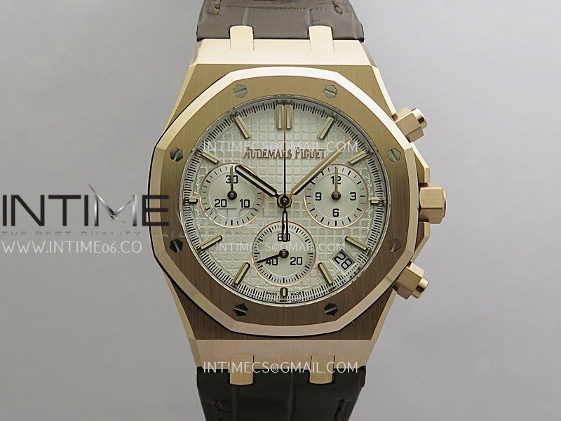 Royal Oak Chrono 26240 RG Gain Weight V2 DDF 1:1 Best Edition Silver Dial On Brown Leather Strap Super Clone DD4401