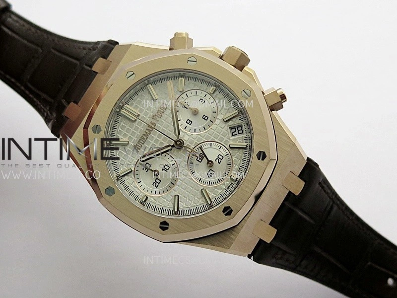 Royal Oak Chrono 26240 RG Gain Weight V2 DDF 1:1 Best Edition Silver Dial On Brown Leather Strap Super Clone DD4401