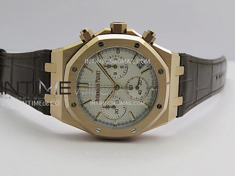 Royal Oak Chrono 26240 RG Gain Weight V2 DDF 1:1 Best Edition Silver Dial On Brown Leather Strap Super Clone DD4401